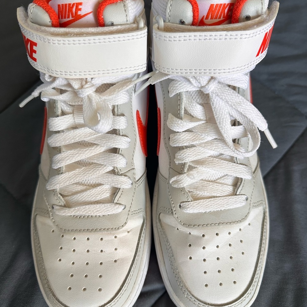 Nike Kids White and Red High-Top Sneakers